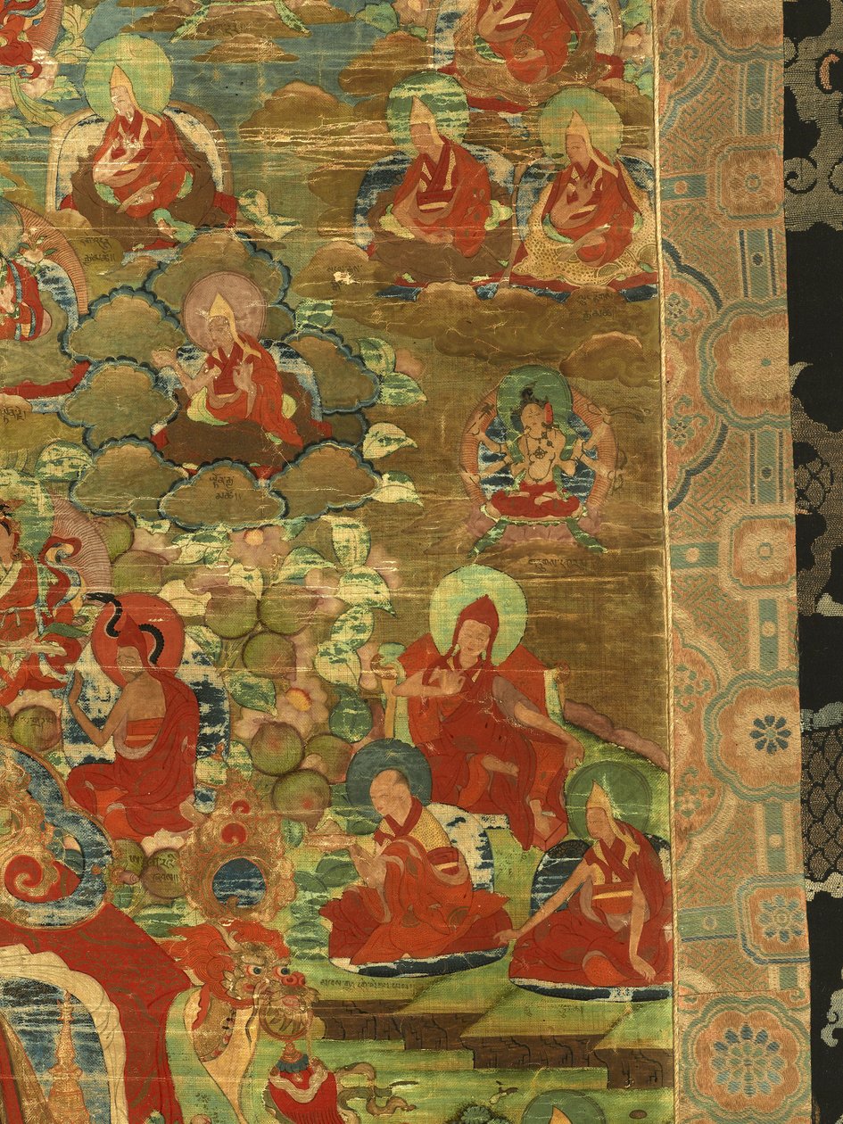 Detalj av tredje Panchen Lama Losan Penden Yeshe av Tibetan School