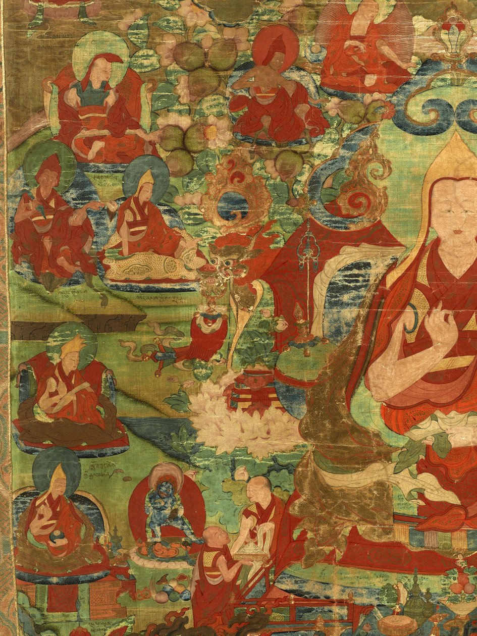 Detalj av tredje Panchen Lama Losan Penden Yeshe av Tibetan School