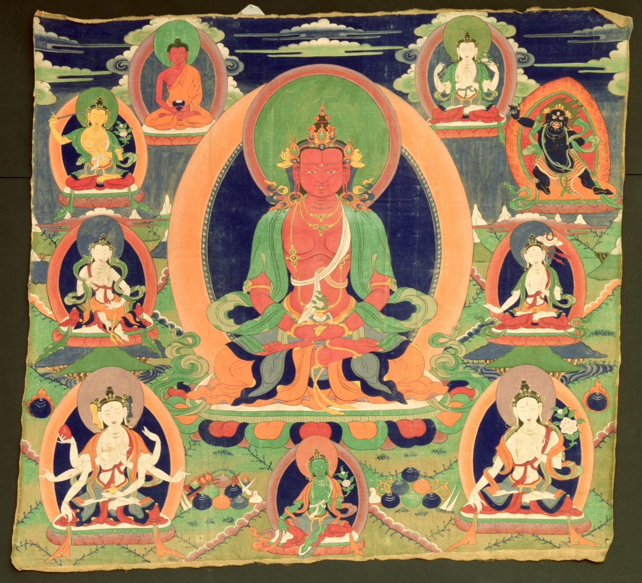 Thangka-maleri som viser Amitayus av Tibetan School