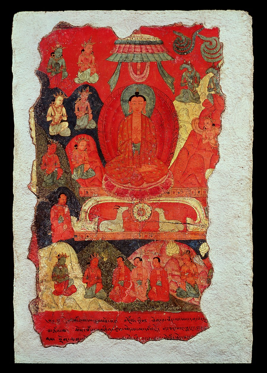 Buddhas første preken (veggmaleri) av Tibetan School