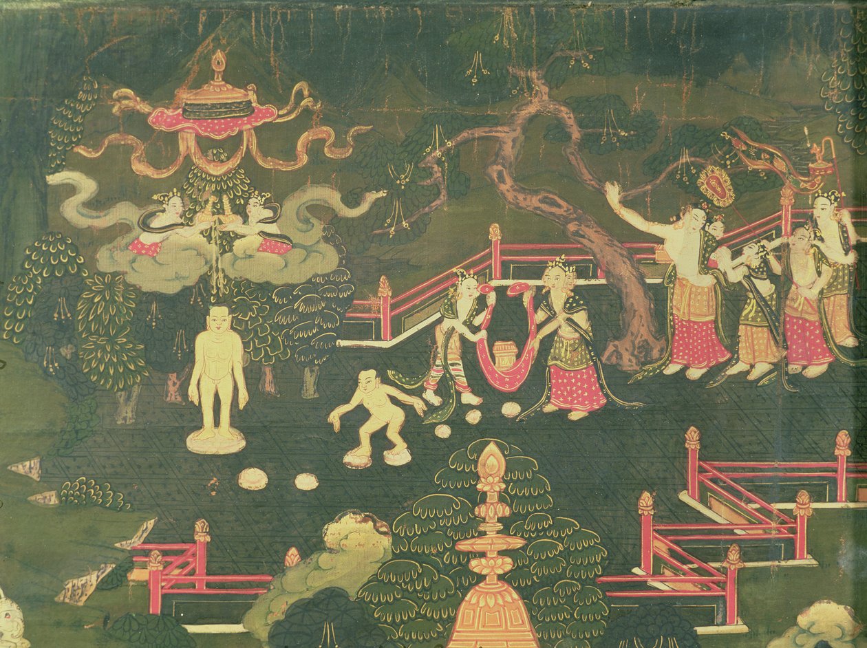 Buddha Shakyamunis liv, detalj av hans barndom av Tibetan School