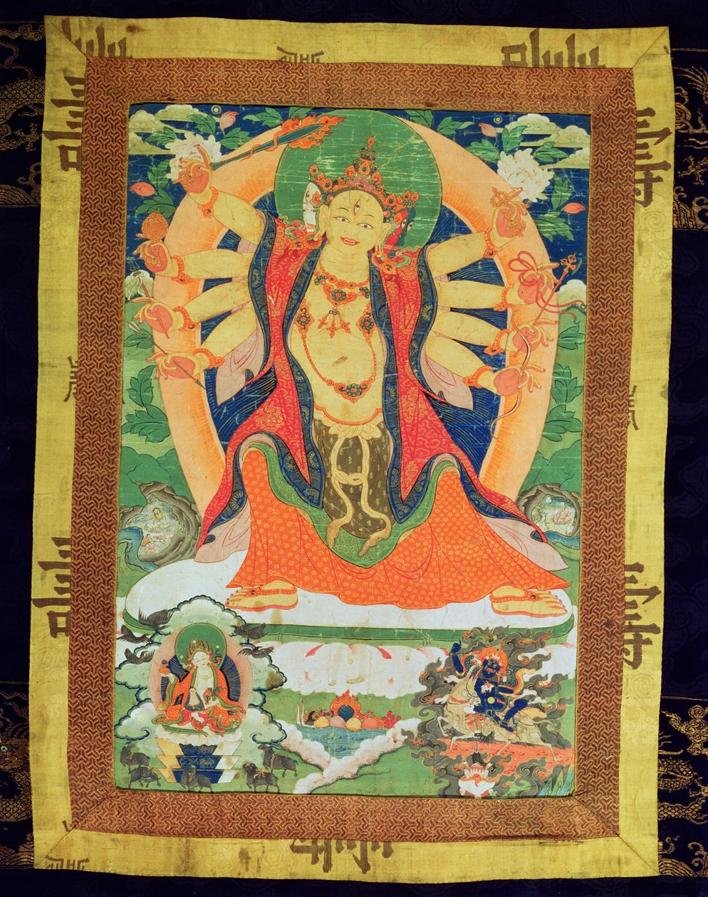Thangka-maleri som viser en kvinnelig Dharmapala, sannsynligvis Lhamoo-so-sor-dang-ma, barnas gudinne, 1750-1850 (papir og silke) av Tibetan School