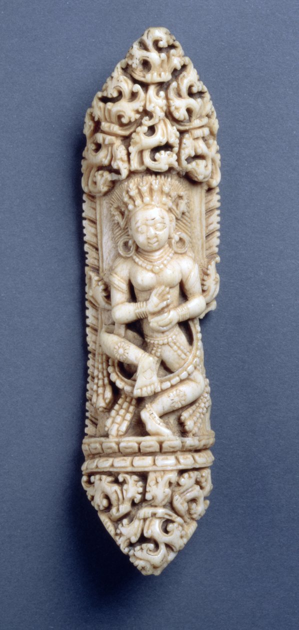 Utskåret Daikini, en del av et beinforkle brukt i tantriske seremonier, tibetansk, 1700-tallet (menneskebein) av Tibetan School