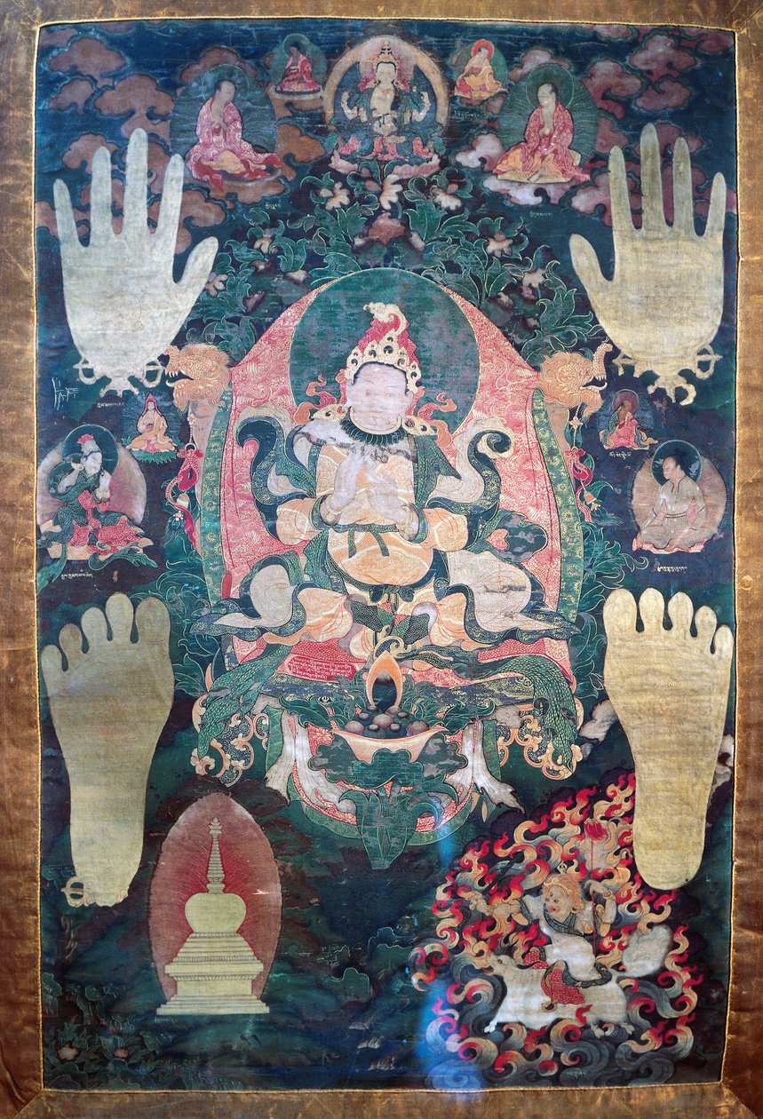 Gnya-Khri btsan-Po, legendarisk første konge av Tibet, reinkarnasjon av bodhisattva Avalokitesvara, en av de timelige og åndelige lederne i Tibet, maleri på lerret, tibetansk sivilisasjon av Tibetan School