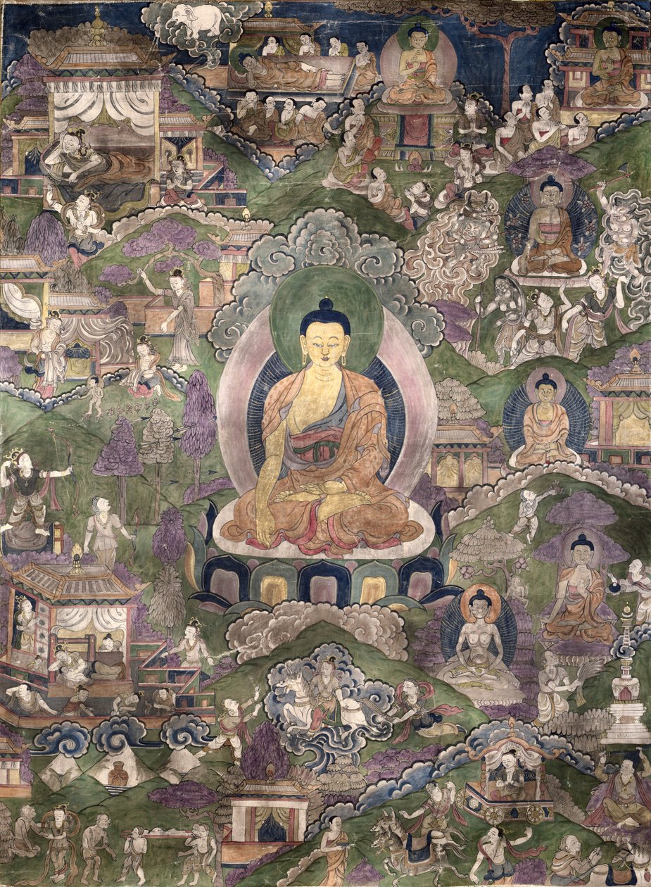 Thangka of the Buddha (gouache på lerret) av Tibetan School