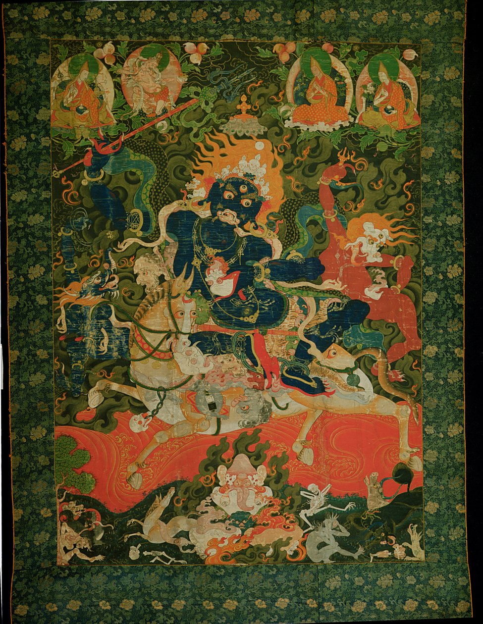 Thangka-maleri som viser Shridevi, fra Tashilhumpo-klosteret, 1600-1700-tallet (maling på stivnet bomull) av Tibetan School