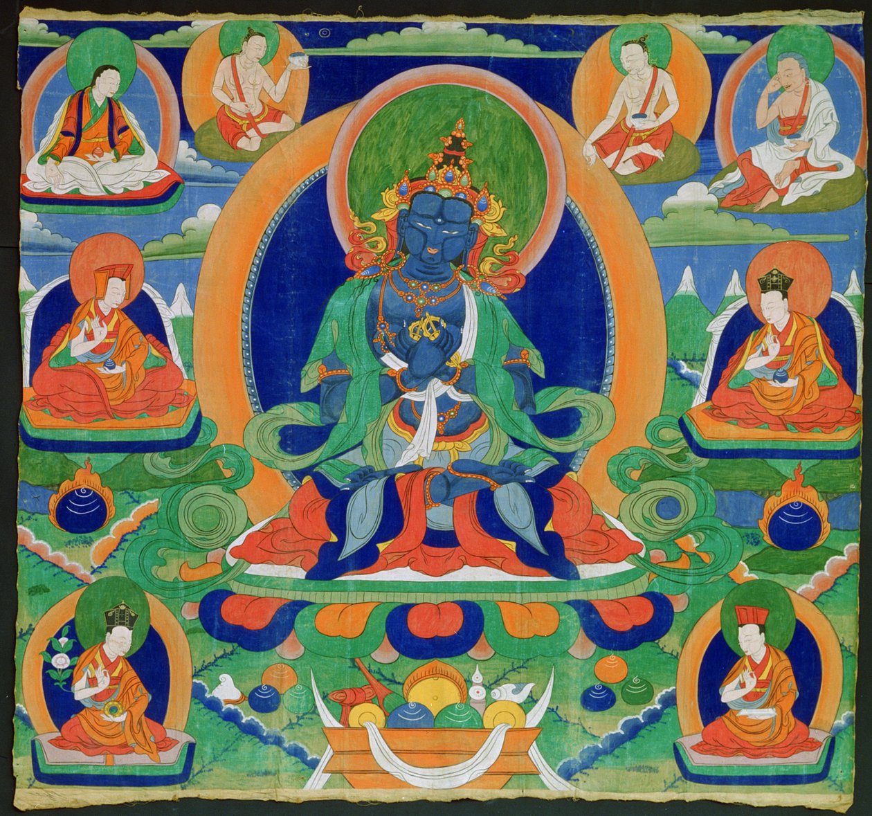 Thangka-maleri som viser Adibuddha Vajradhara (Do rje chang), tibetansk, 1800-tallet (valpesyke på calico) av Tibetan School