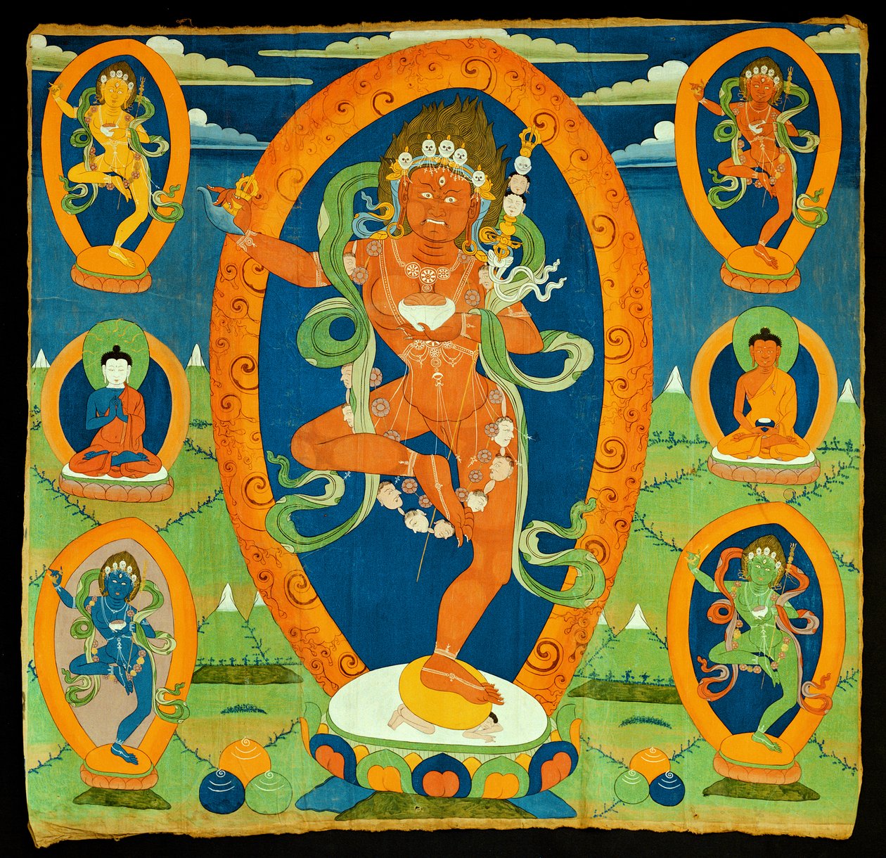 Thangka-maleri som viser Dakini Vajravarahi (Do rje pag mo) tibetansk, 1800-tallet (valpesyke på calico) av Tibetan School