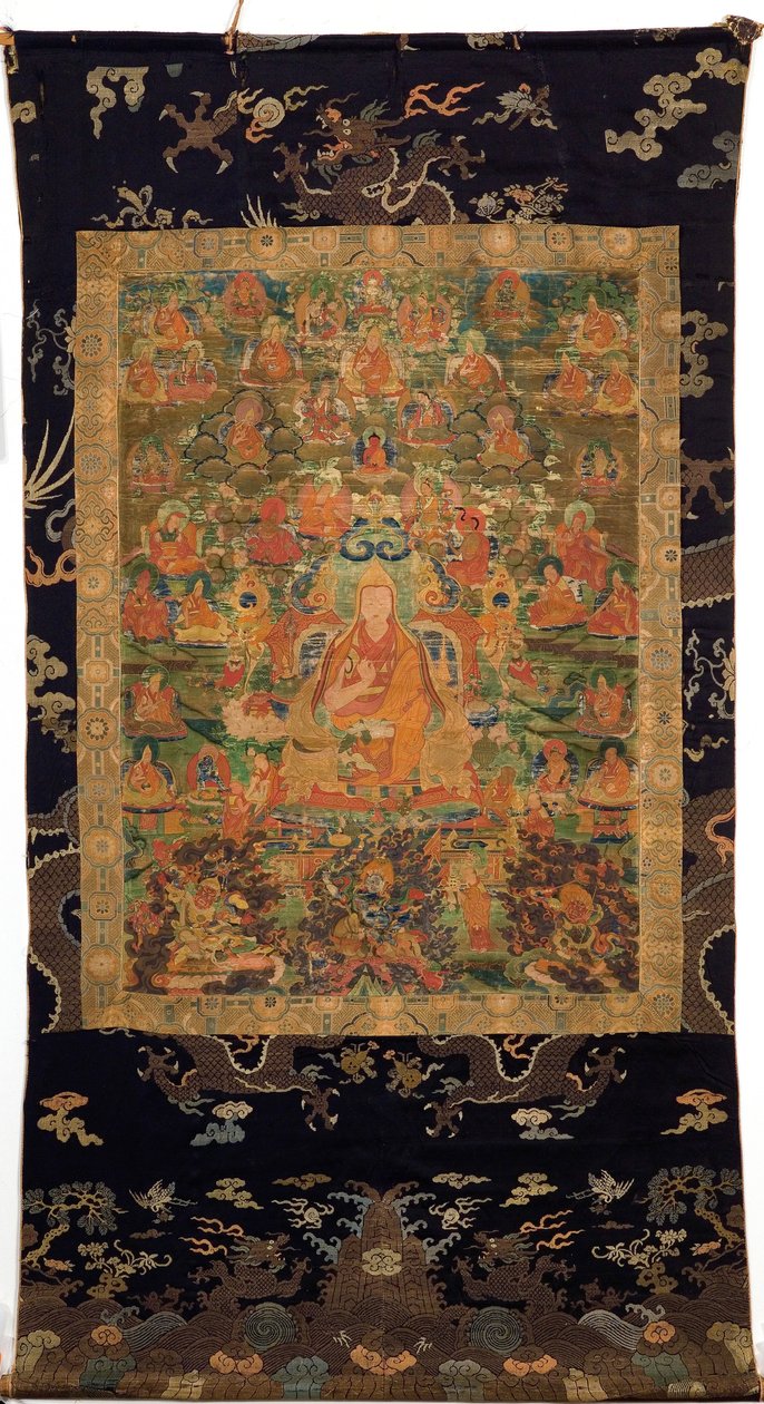 Tredje Panchen Lama Losan Penden Yeshe (gouache på tøy) av Tibetan School