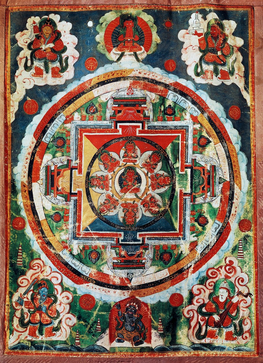 Tibetansk mandala kjent som de fire himmelske konger, tibetansk sivilisasjon av Tibetan School