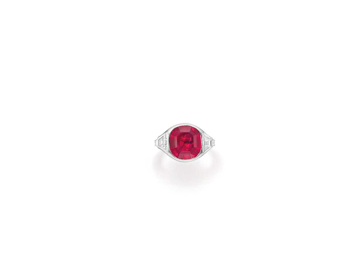 Art Deco-ring, ca. 1930 (rubin, diamanter og platina) av Tiffany and Company