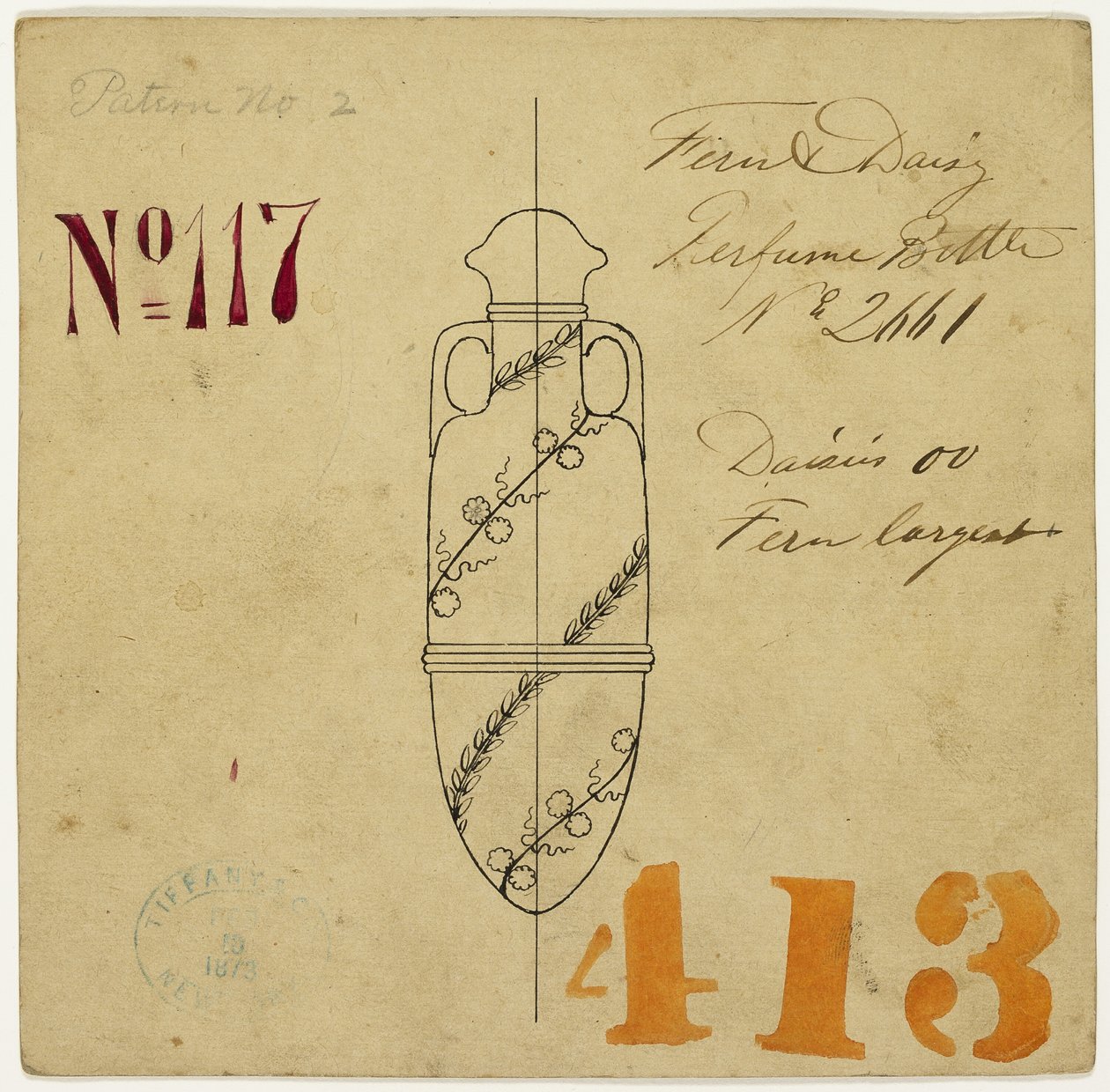 Design for Fern and Daisy parfymeflaske nr. 2661 av Tiffany and Company