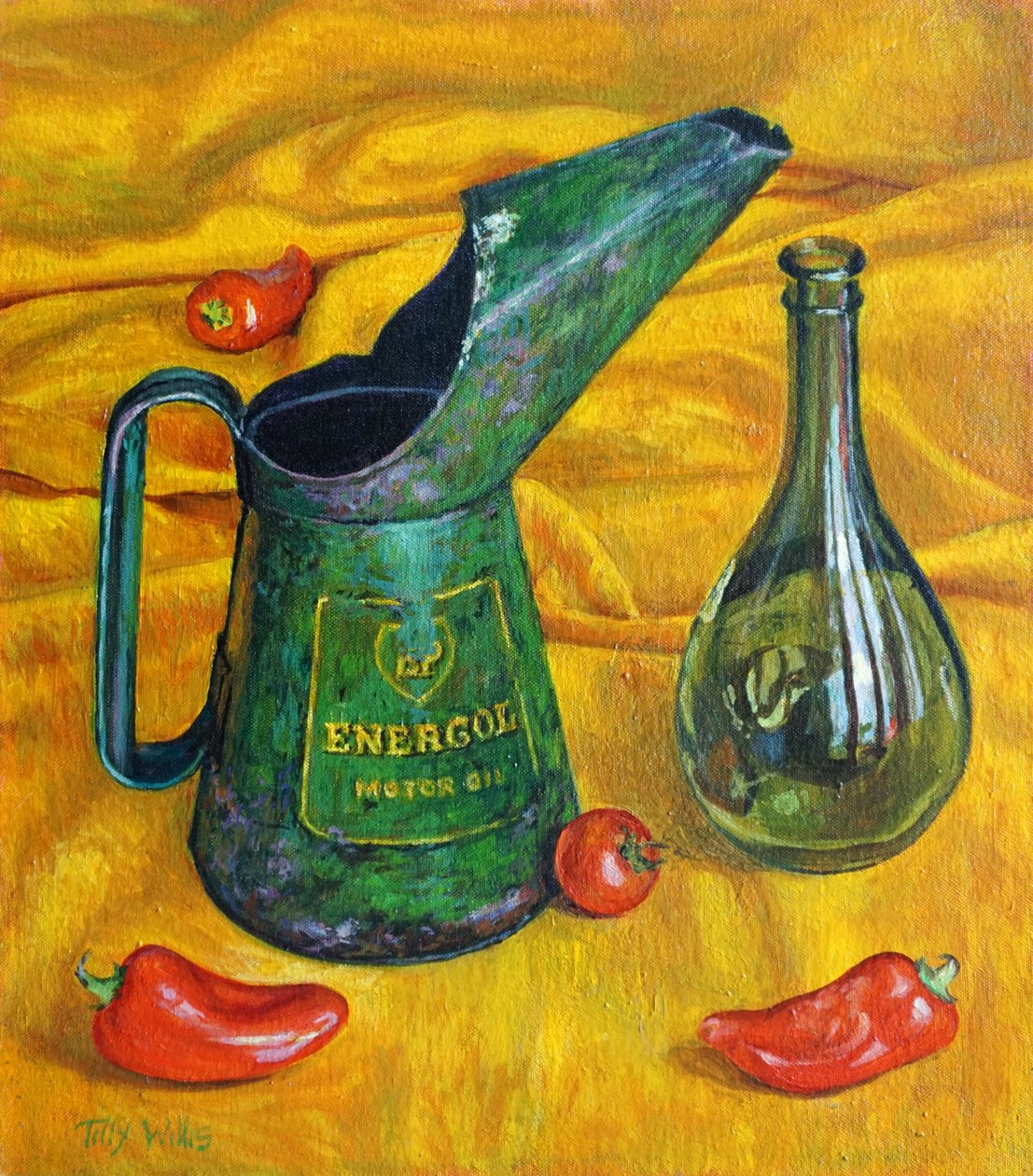 Oljekanne med rød paprika,2017,olje av Tilly Willis