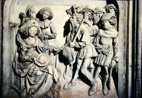 Graven til Henri II (973-1024) og hans kone Kunigunde, detalj av Kunigunde som avskjediget uærlige tjenere av Tilman Riemenschneider
