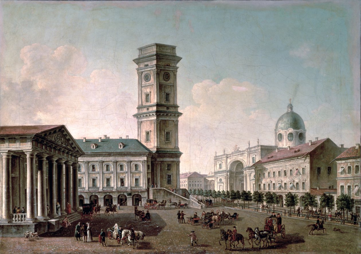 Utsikt over Nevsky Prospekt, St. Petersburg, 1810-20 olje på lerret av Timofei Alexeyevich Vasiliev