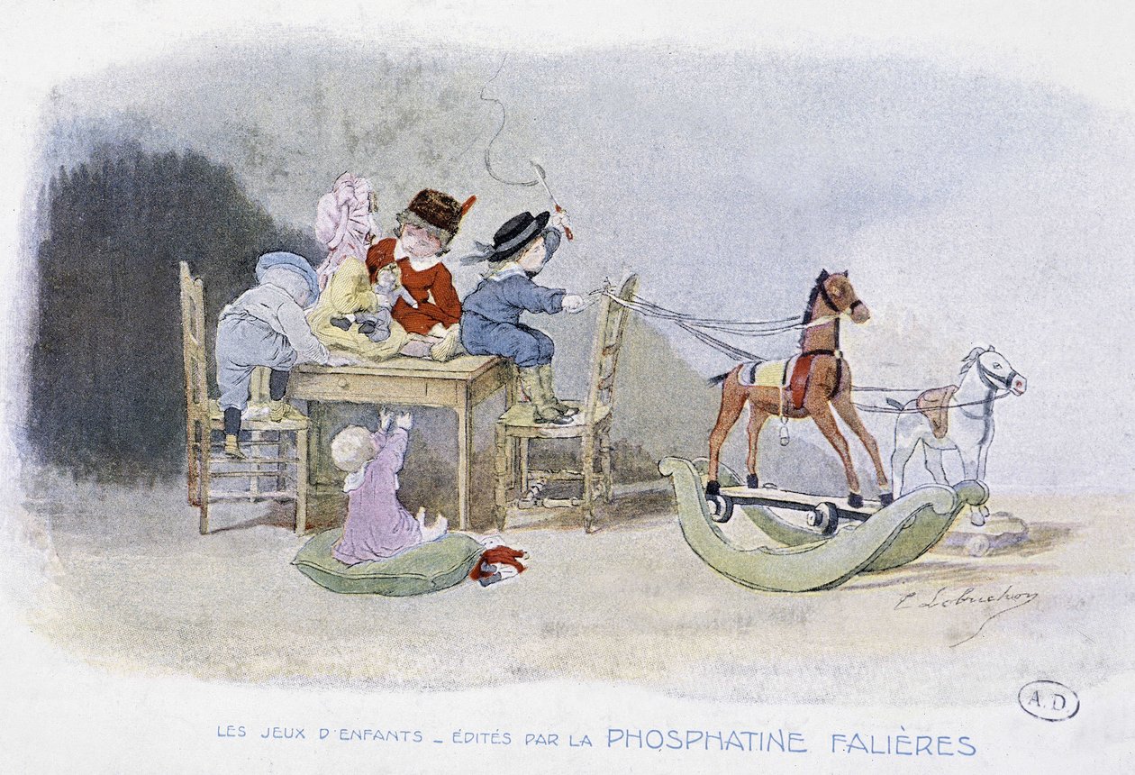 Barneleker: gyngehester - dess. de Lobrichon, red. av Phosphatine Falières, v.1920 av Timoleon Marie Lobrichon