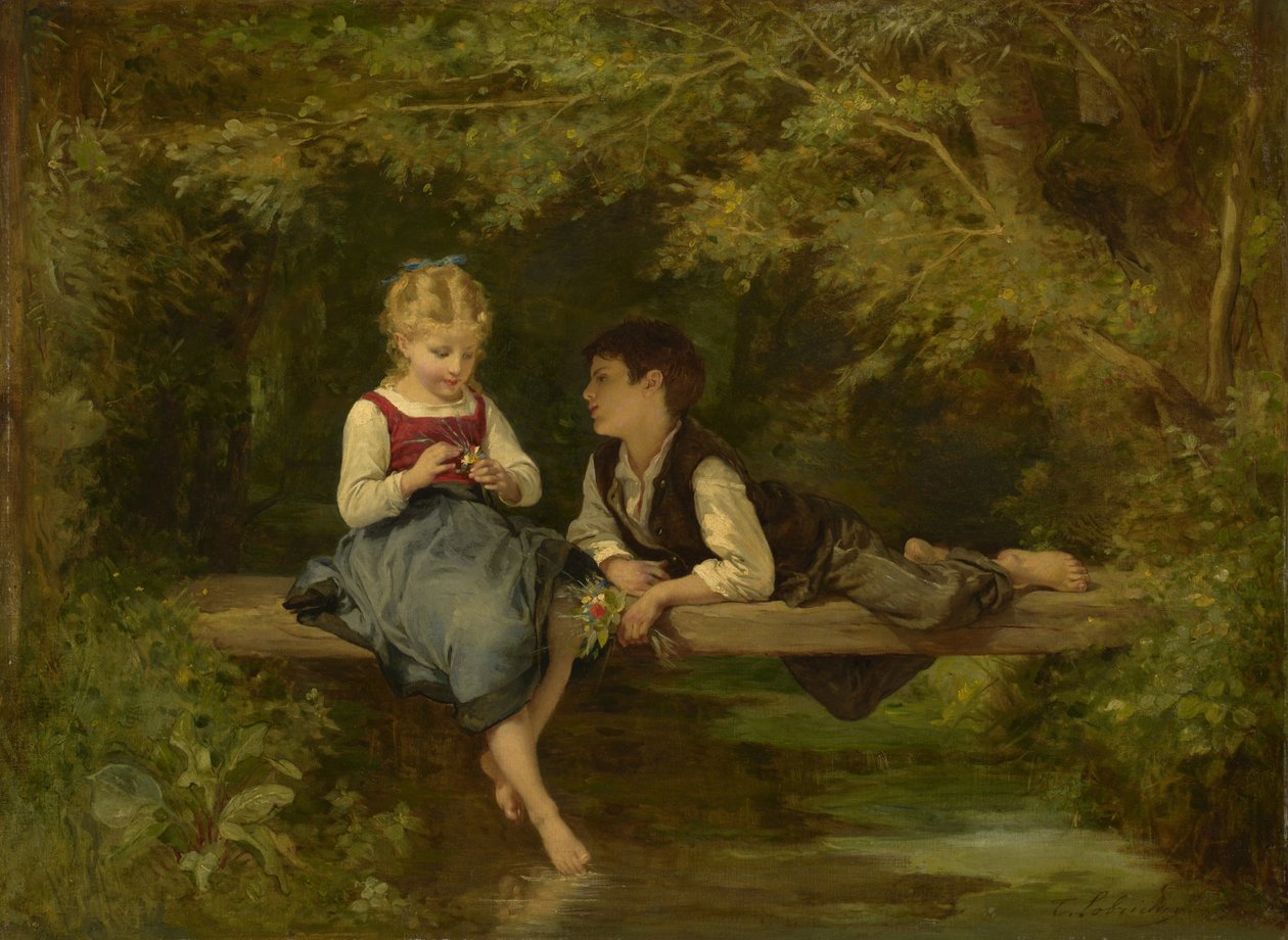 Første kjærlighet, ca. 1872 av Timoleon Marie Lobrichon