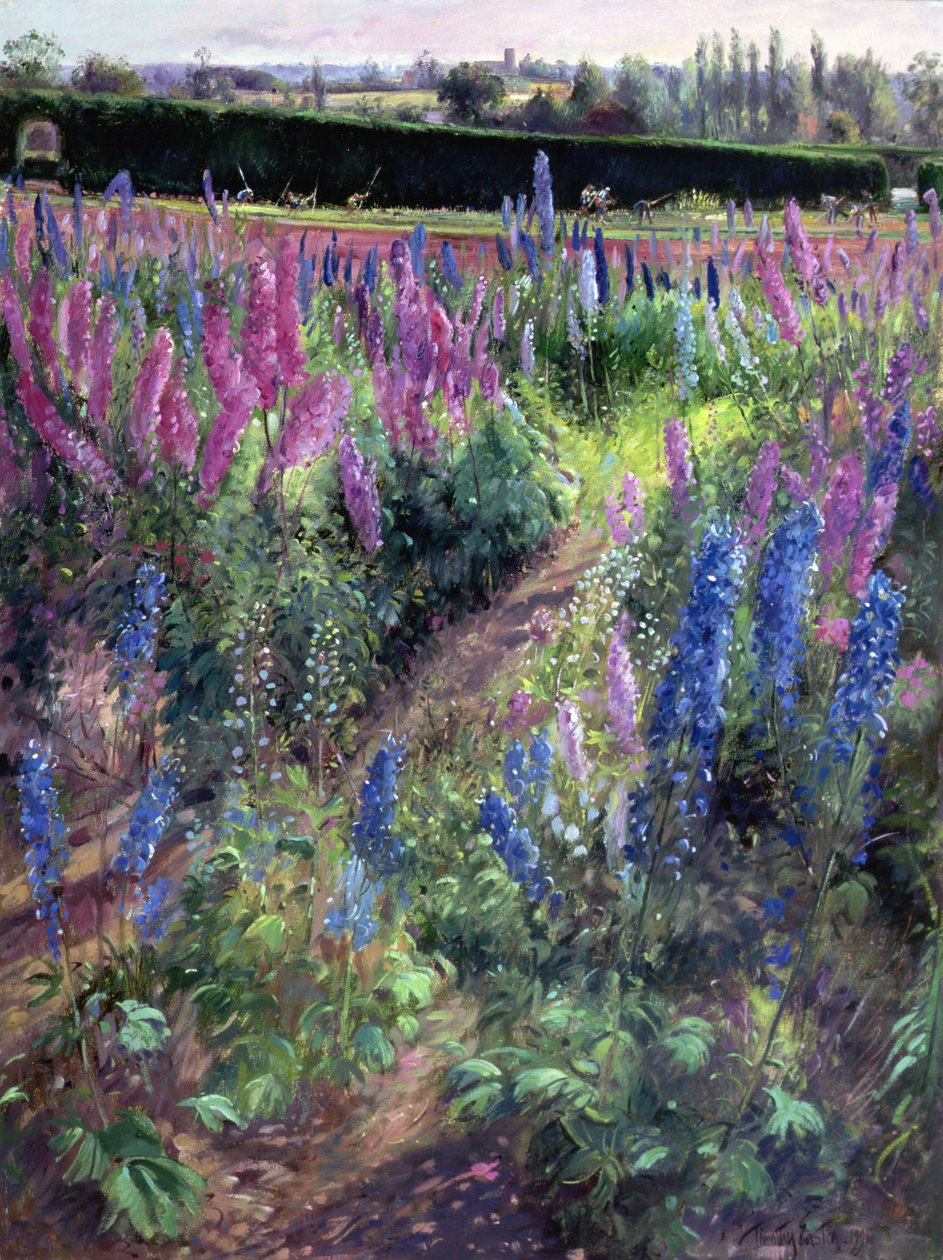 Delphinium Field og Hoers, 1991 av Timothy Easton