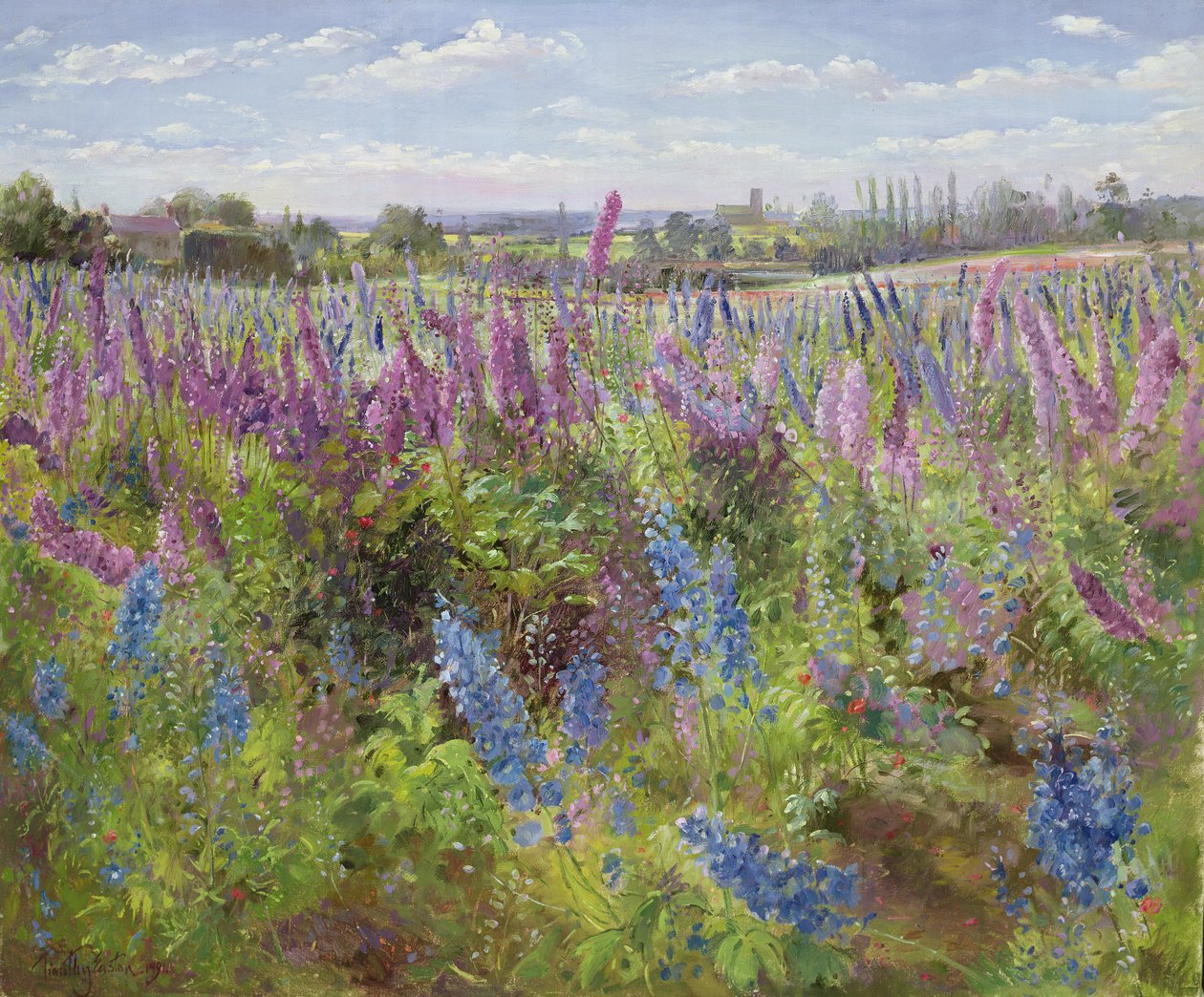 Delphiniums and Poppies, 1991 av Timothy Easton