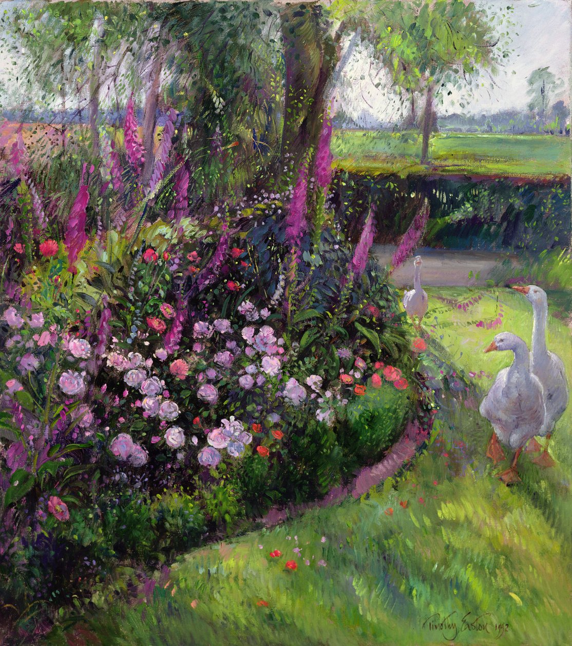 Rose Bed and Geese, 1992 av Timothy Easton