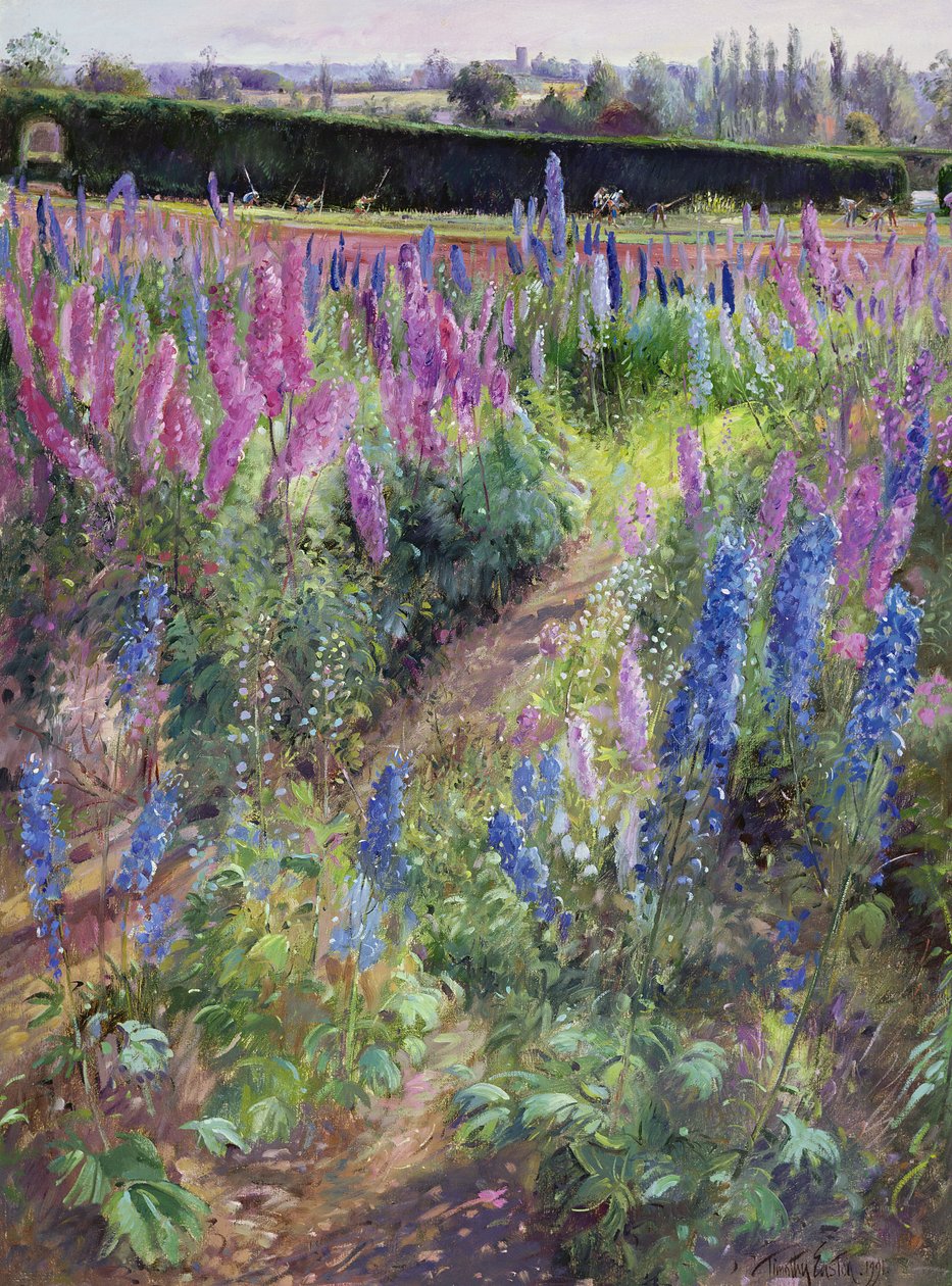 Delphiniums og Hoers, 1991 av Timothy Easton