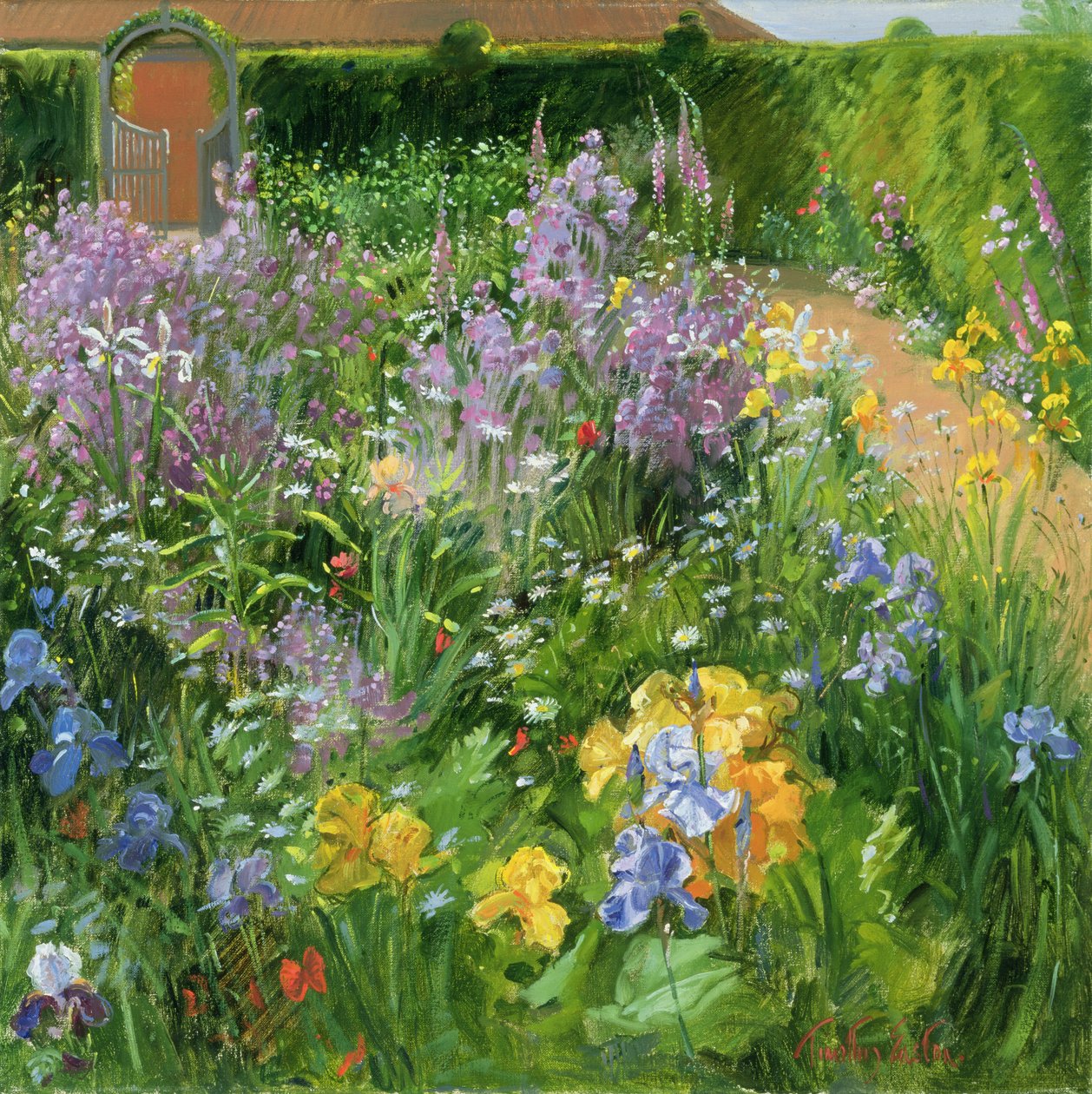 Sweet Rocket, Foxgloves and Irises, 2000 av Timothy Easton