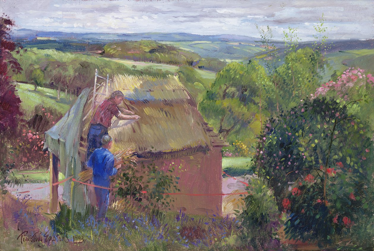 Thatching the Summer House, Lanhydrock House, Cornwall, 1993 av Timothy Easton