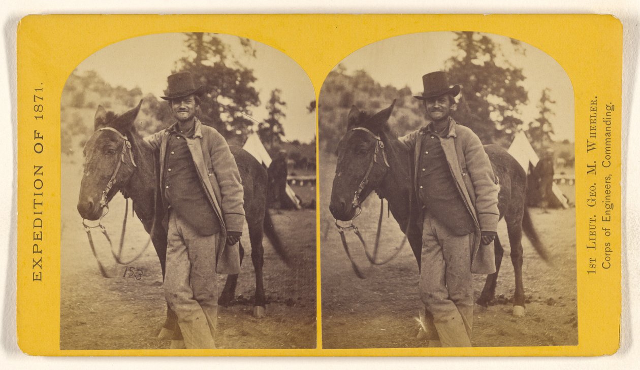 Fred W. Loring i kampanjeantrekket sitt, med muldyret sitt "Evil Merodach". Fotografert omtrent 40 timer før han ble brutalt myrdet... av Timothy H. O