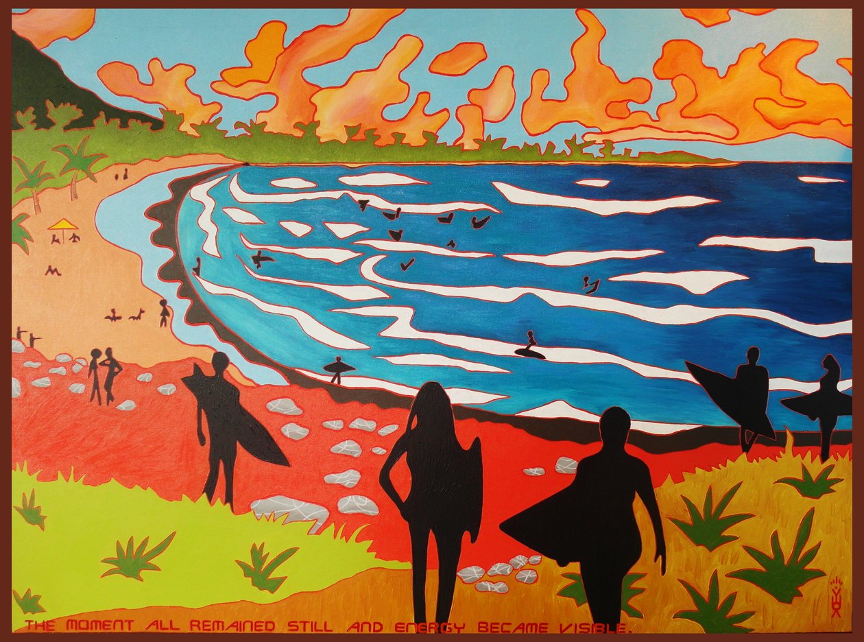 Dulan beach surfers, 2010, olje på lerret av Timothy Nathan Joel