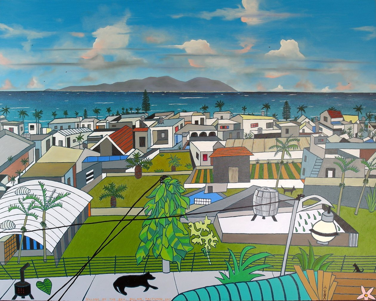 Dulan village view, 2016, olje på lerret av Timothy Nathan Joel