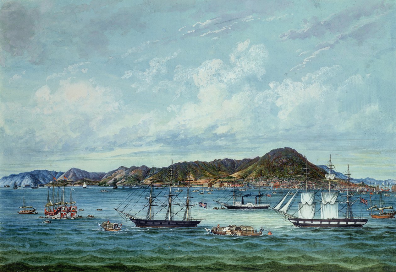 Utsikt over Hong Kong, ca. 1860 (blekk og wc på papir) av Tinqua