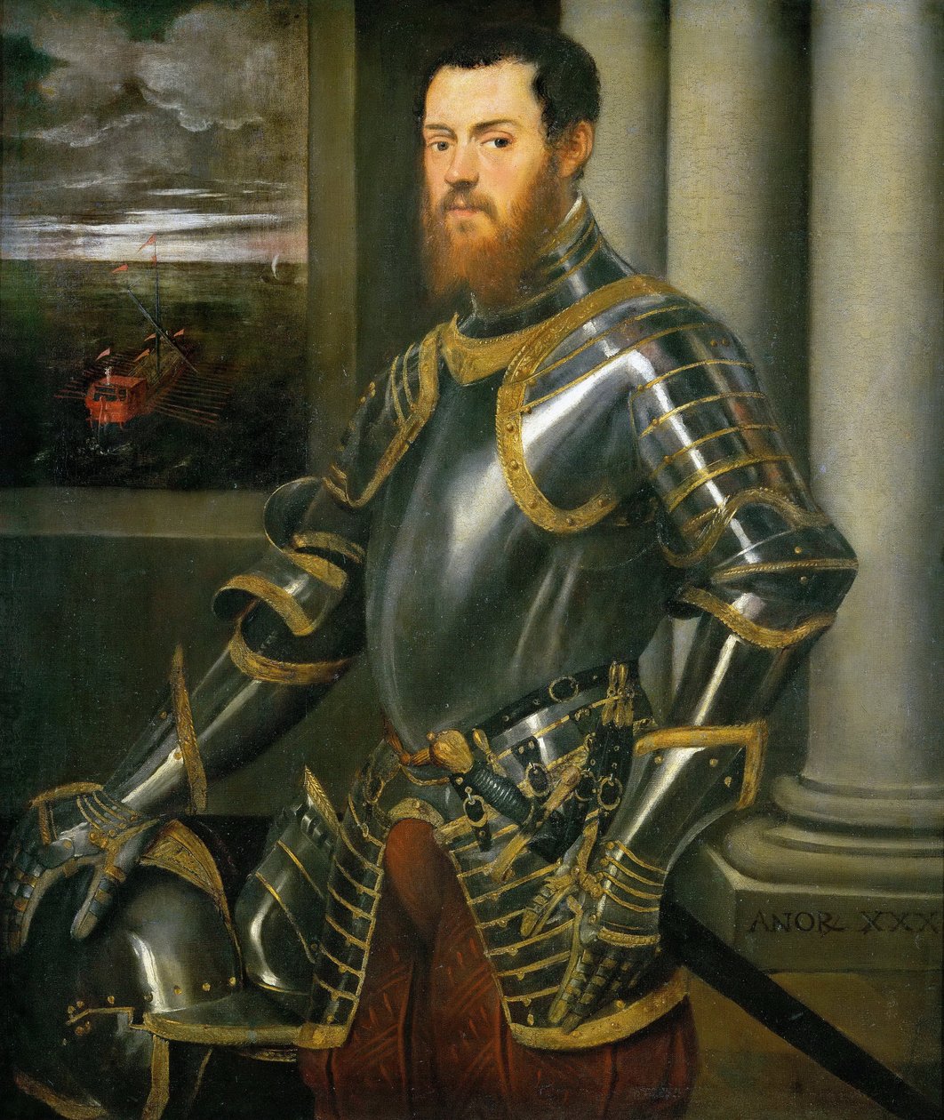 Portrett av en mann i en gulldekorert rustning av Tintoretto