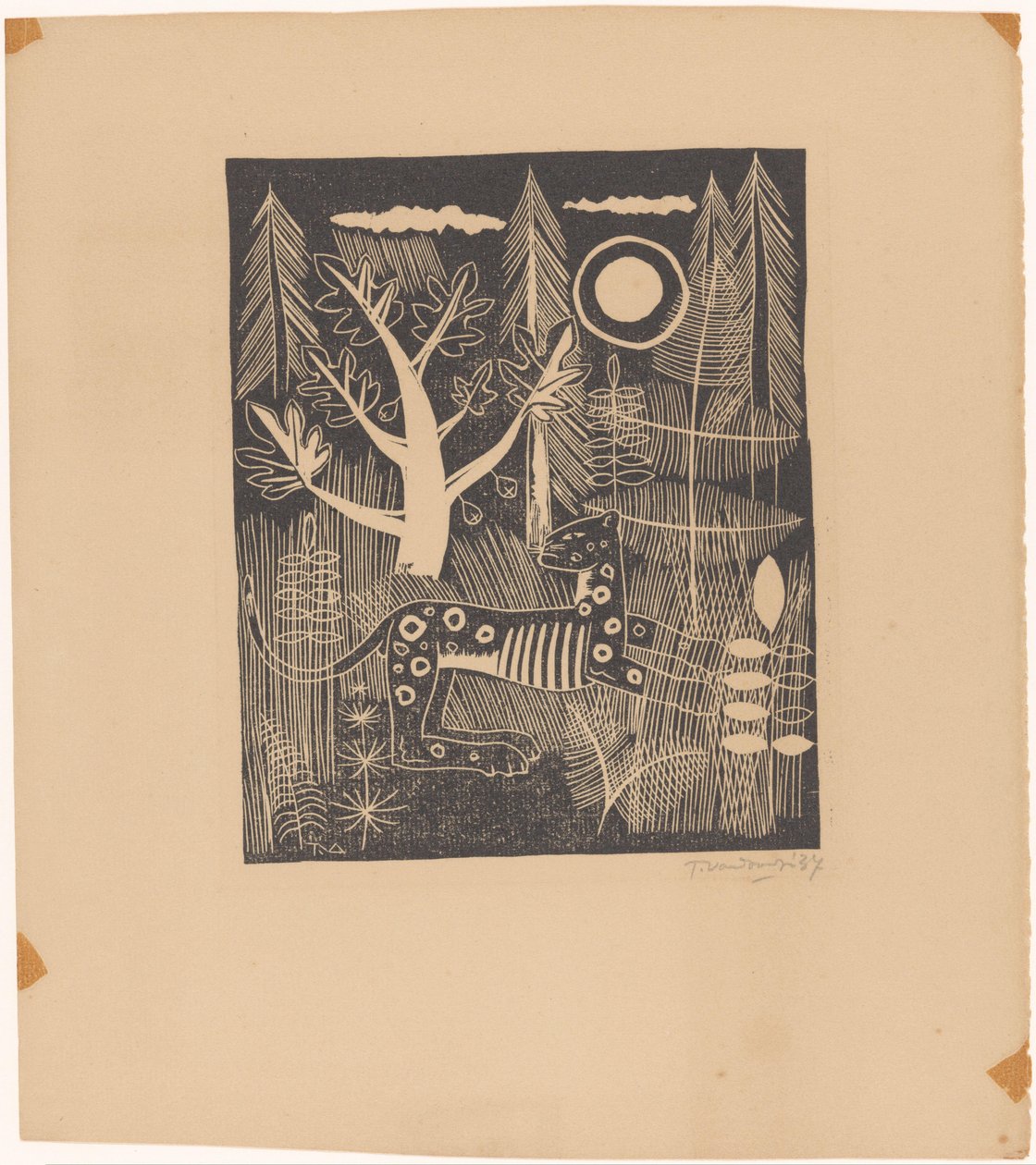 Skogutsikt med leopard av Tinus van Doorn (signed by artist)