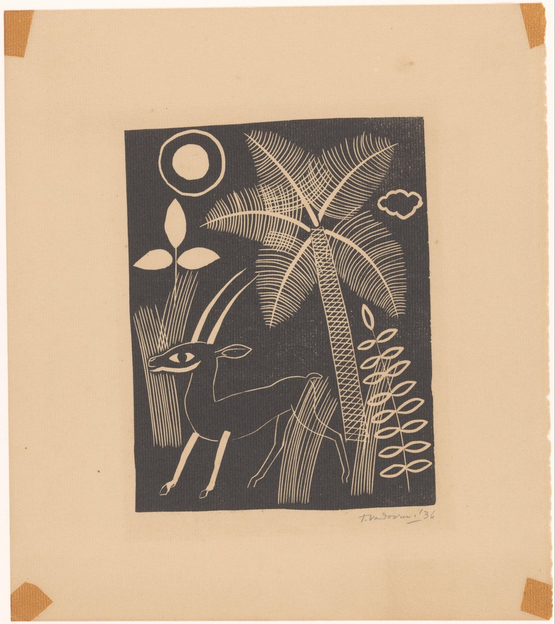 Hjort med palmetre av Tinus van Doorn (signed by artist)