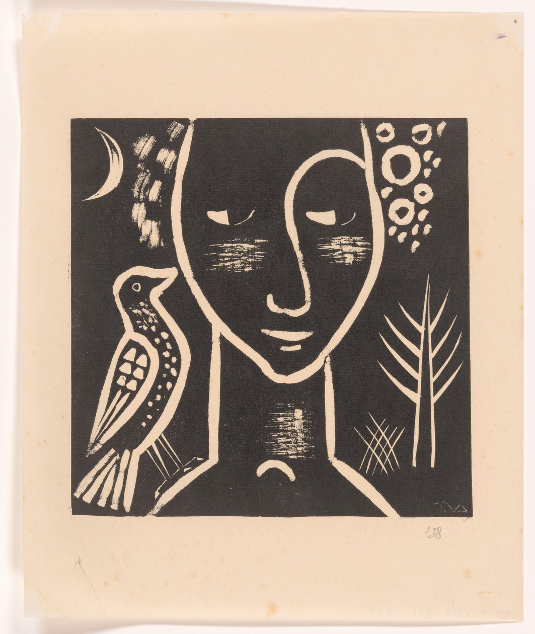 Kvinnehode med due av Tinus van Doorn (signed by artist)