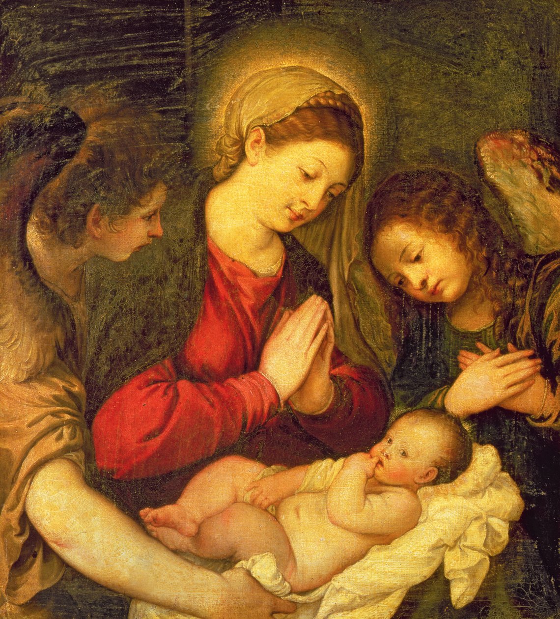 Madonna og barn med to engler av Tiziano Vecelli