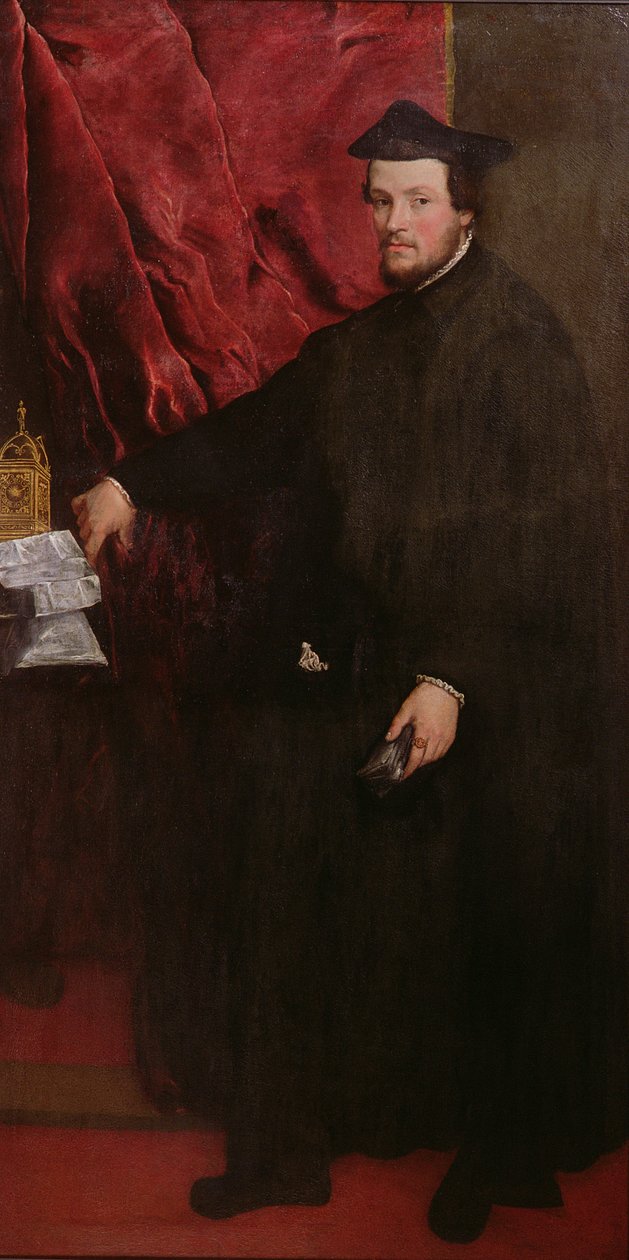 Portrett av Cristoforo Madruzzo, kardinal og biskop av Trent, 1552 av Tiziano Vecelli