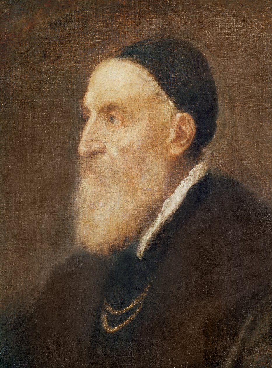 Selvportrettdetalj av hodet, c.1575 olje på lerret av Tiziano Vecelli