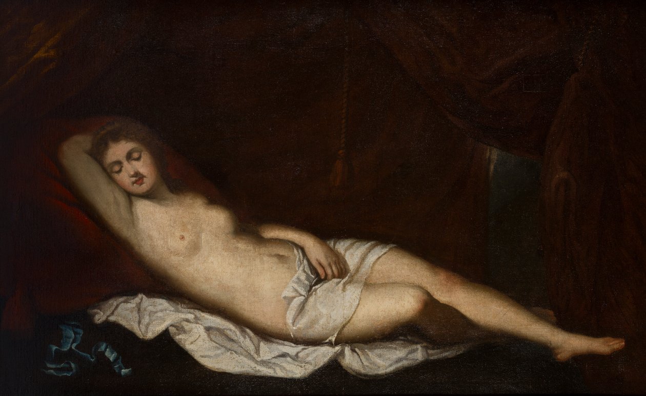 Sovende Venus, ca. 1510-76 (olje på lerret) av Titian (c.1488 1576) (after)