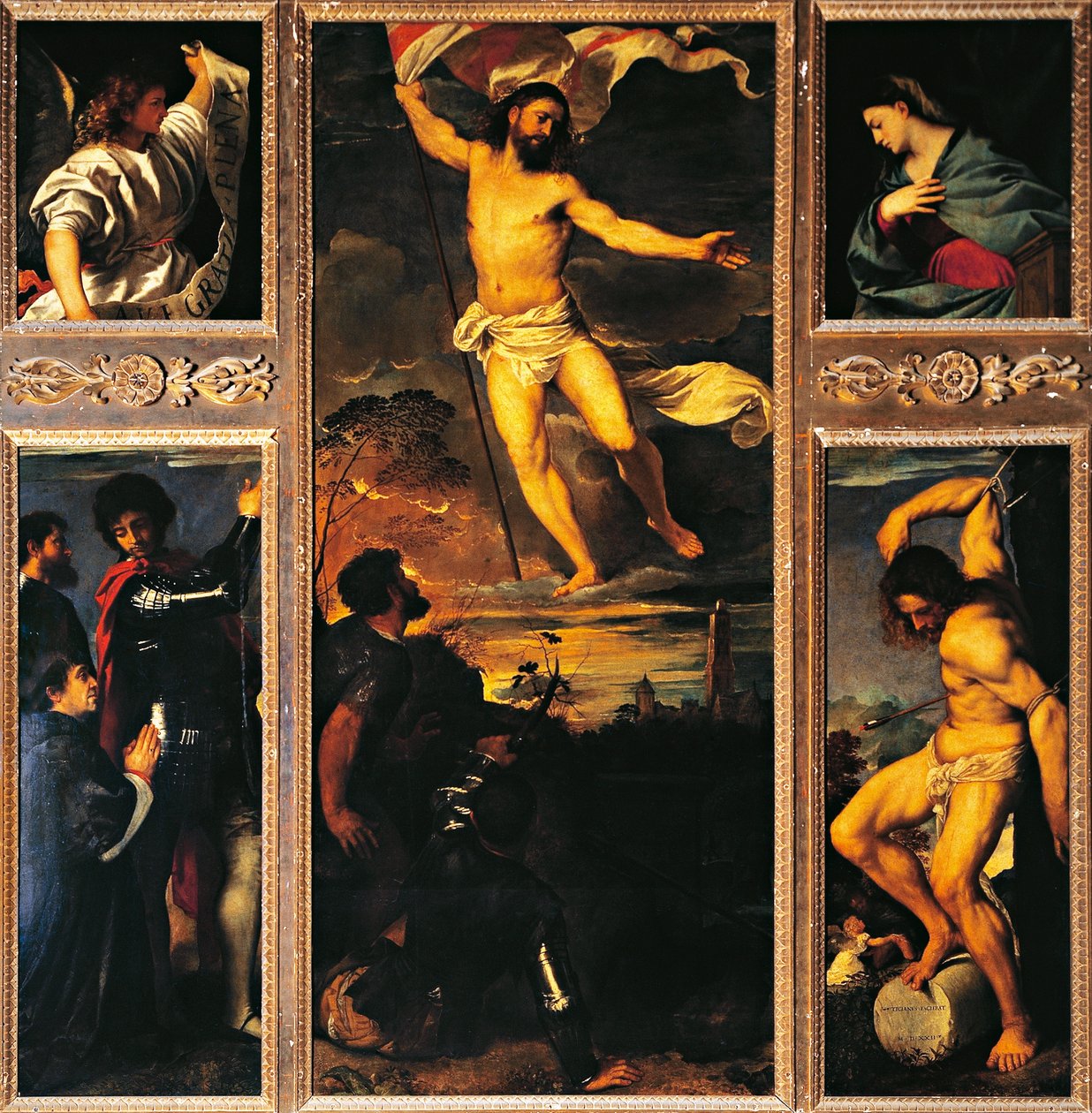 Averoldi altertavle av Vecellio Tiziano (1488-1576), olje på lerret, 278x292 cm Collegiate Church of Saints Nazario and Celso, Brescia av Titian (c.1488 1576)