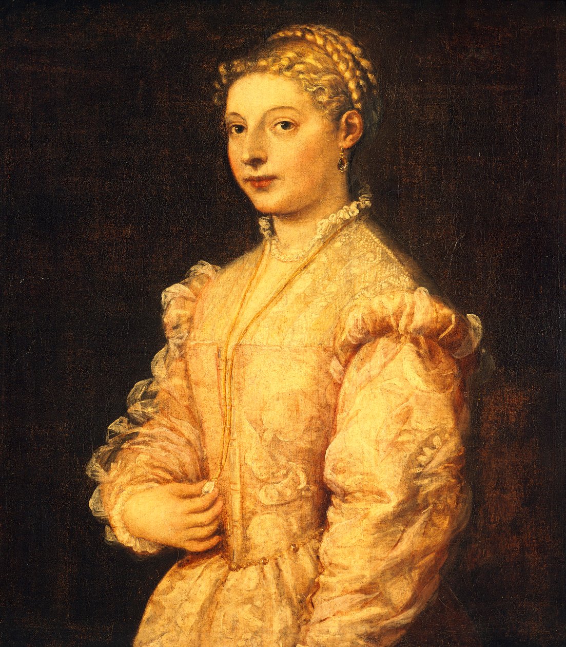 Portrett av Lavinia Vecellio eller ung kvinne, av Titian (ca 1490-1576), olje på lerret, 84x73 cm av Titian (c.1488 1576)