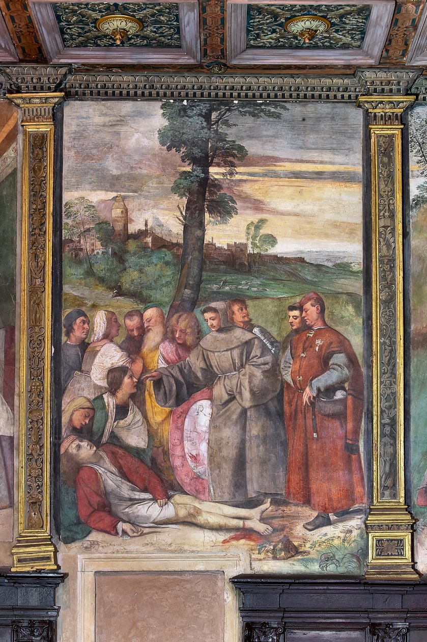St Anthony fester foten til en ung mann, School of the Saint (fresco) av Titian (c.1488 1576)