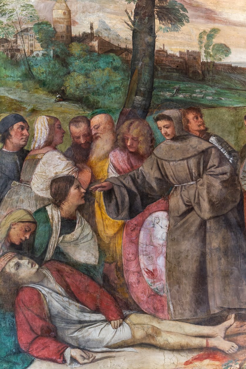 St Anthony fester foten til en ung mann, School of the Saint, detalj av 2197268 (fresco) av Titian (c.1488 1576)