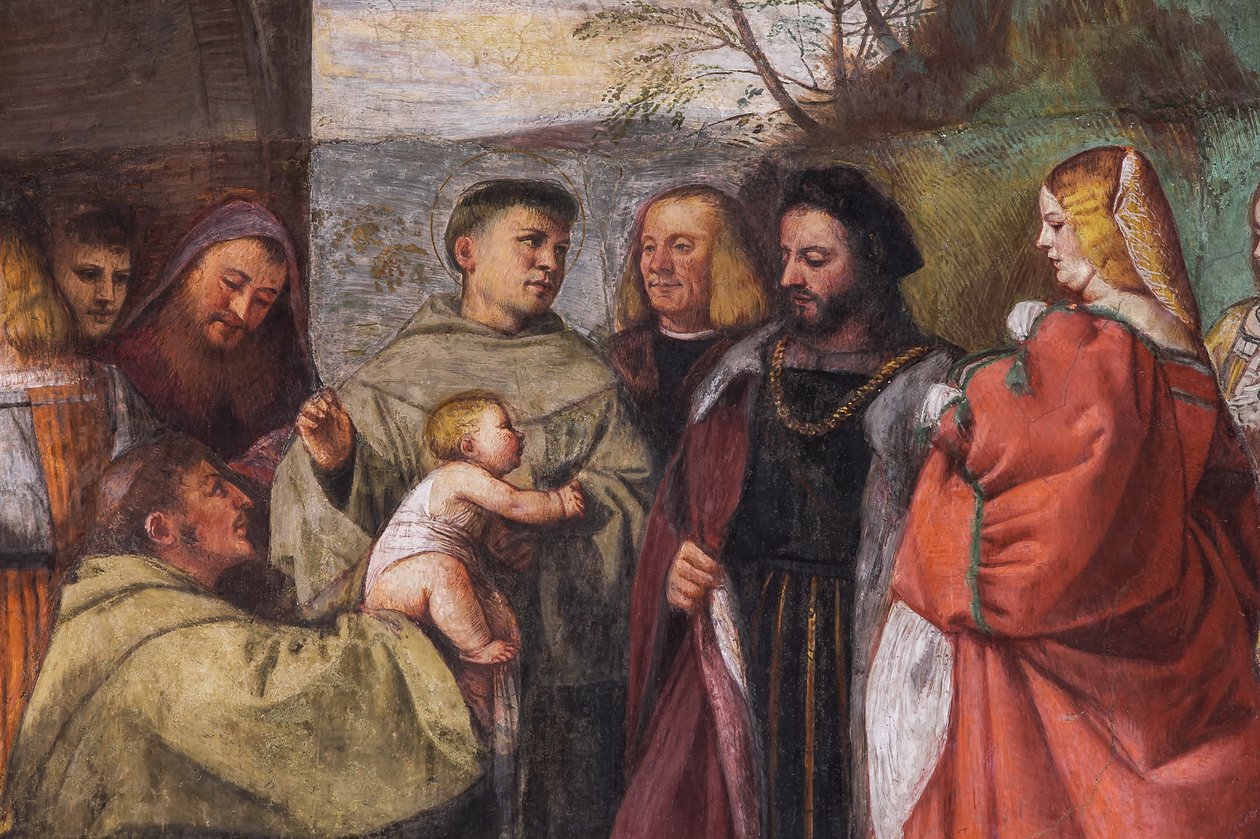 The Baby proclaiming the innocence of the Mother, the Northern wall, School of the Saint, detail of 2195188 and 2195385   1412748   no       norwegian Successfully Translated  Original: The beheading of St. James Translat: The beheading of St. James 127453 av Titian (c.1488 1576)