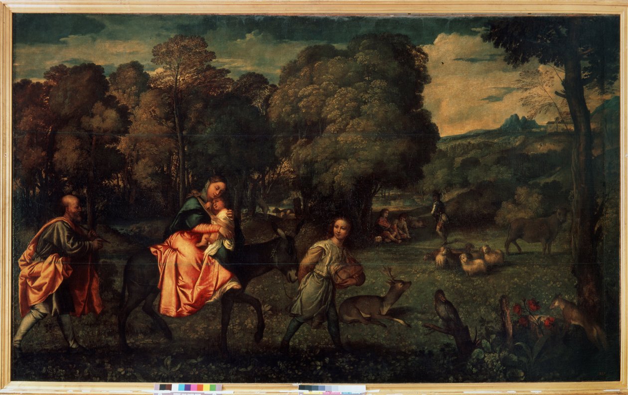 Flukten til Egypt, ca. 1508 (olje på lerret) av Titian (c.1488 1576)