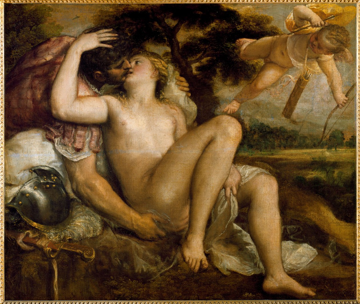 Venus, Mars og Amour (olje på lerret av Titian (c.1488 1576) (workshop)