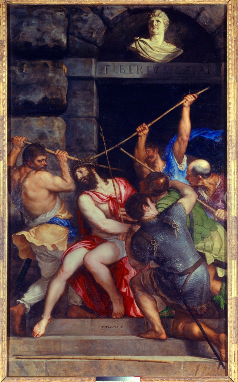 Kristuskrans av torne Maleri av Tiziano Vecellio kalt Titian (1485-1576) 1500-tallets sol. 3,03x1,8 m av Tiziano Vecelli
