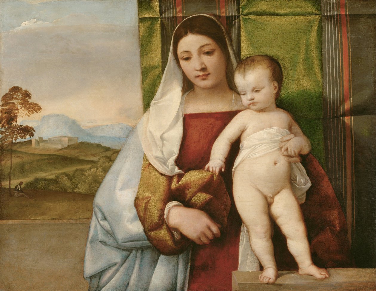 ""Madonna zingarella"" (La madone bohemienne) (Sigøyner-Madonna) Maleri av Tiziano (Titian eller Titian) (1488-1576) ca. 1510 - Olje på tre Dim 65,5x83,5 cm Kunsthistorisk museum, Wien av Titian (c.1488 1576)