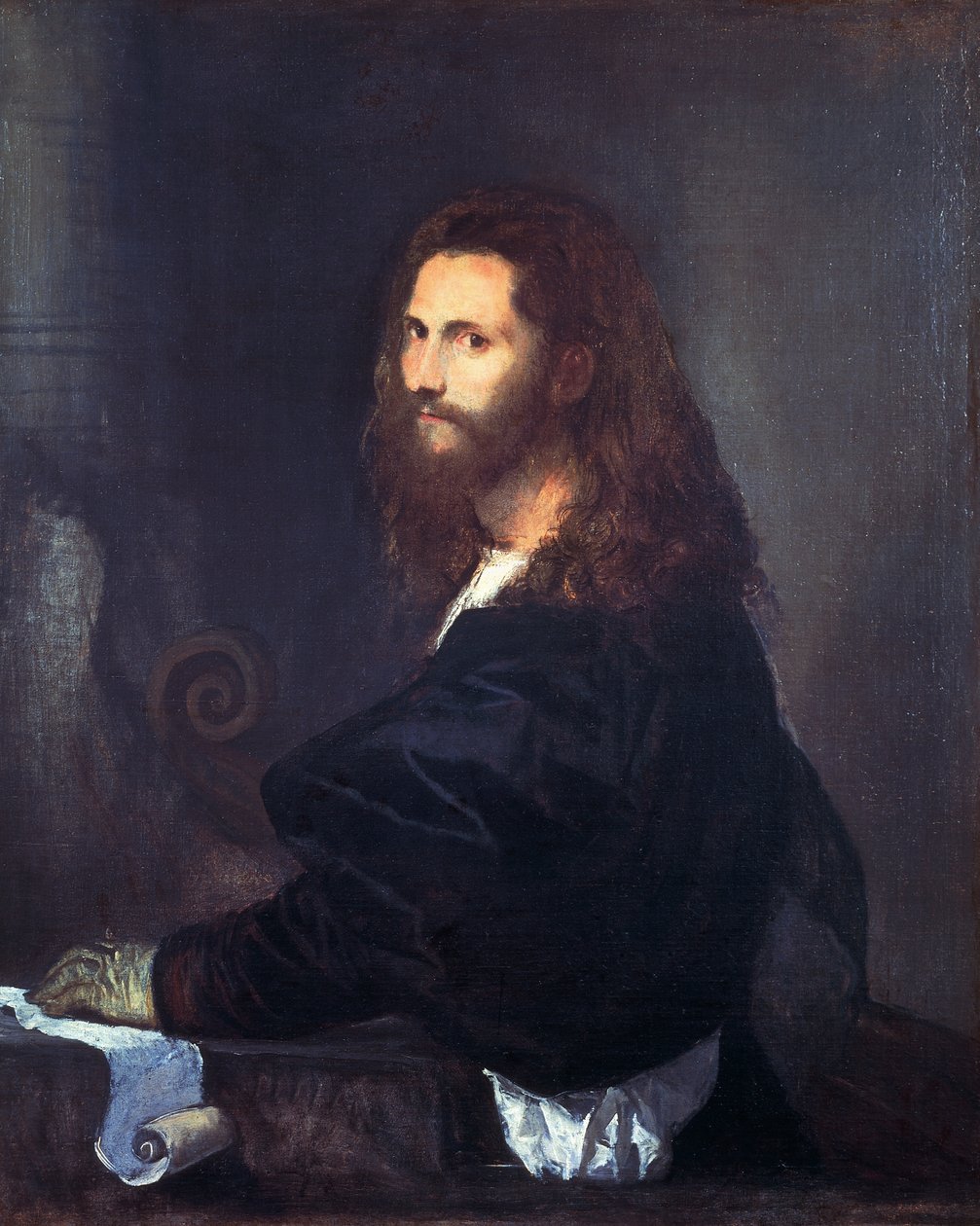 Portrait of a Musician, av Tiziano Vecellio (1490-1576), olje på lerret, 82x99 cm. av Titian (c.1488 1576)