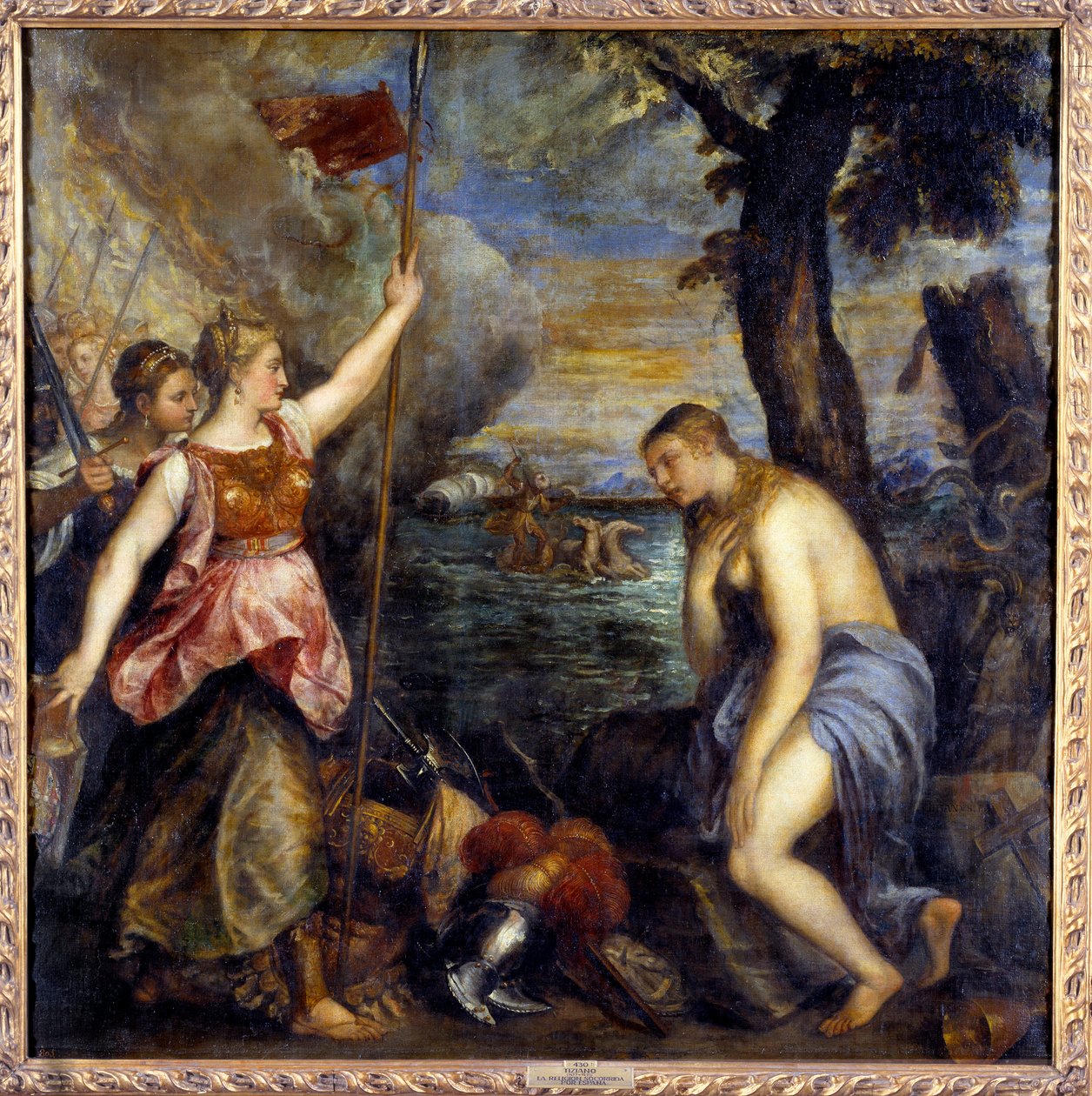Religion reddet av Spania. Maleri av Tiziano Vecellio kalt The Titian (1485-1576) av Tiziano Vecelli